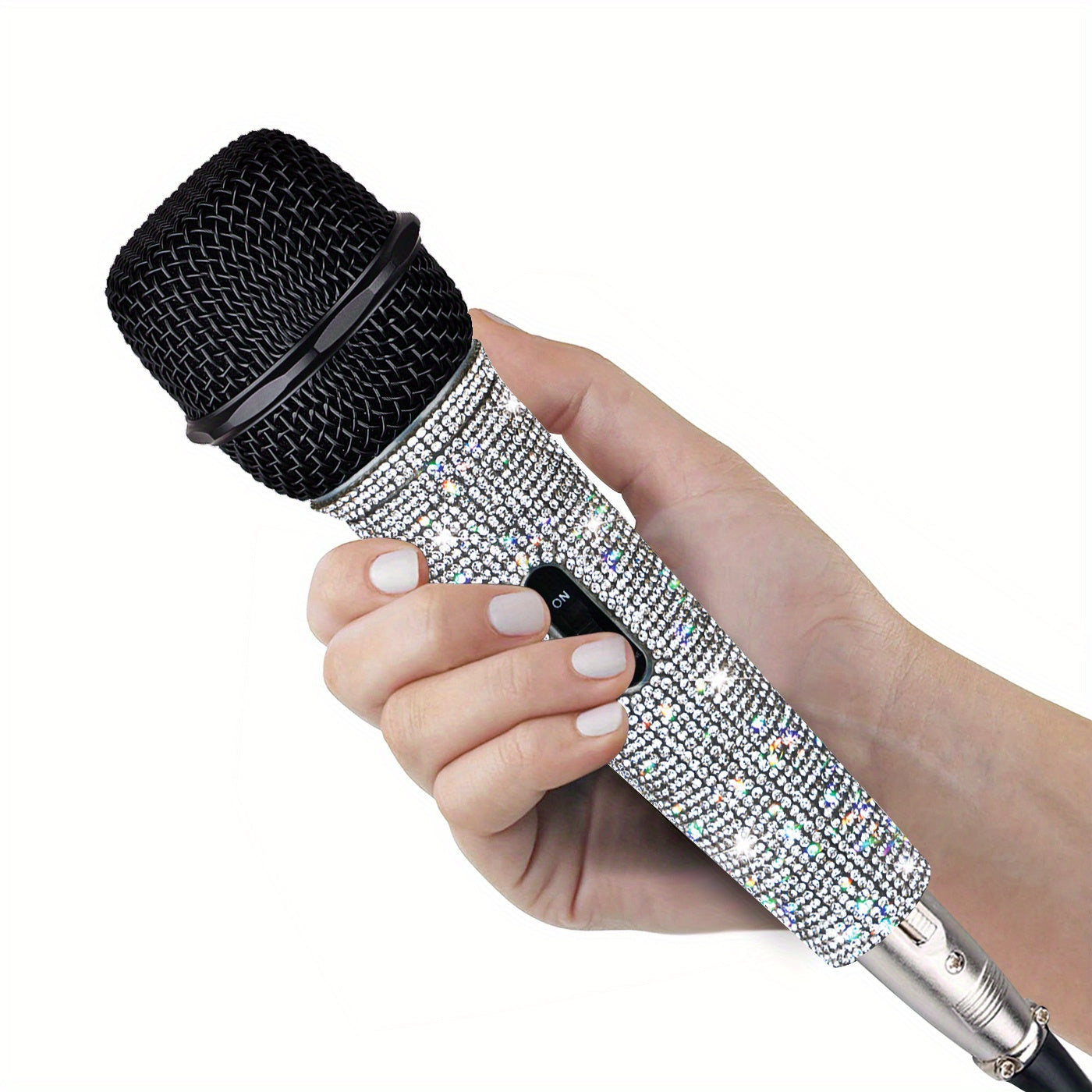 Metal Handheld Microphone with Rhinestones for Singing 6.35mm Jack Cable Included