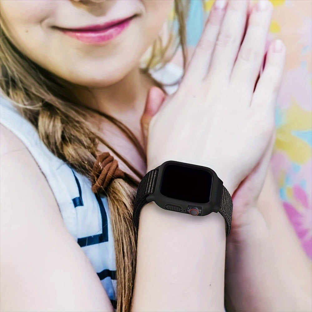 Ремешки из нейлона с TPU-кейсом для Apple Watch 38мм 40мм 41мм 42мм 44мм 45мм дышащий ремешок