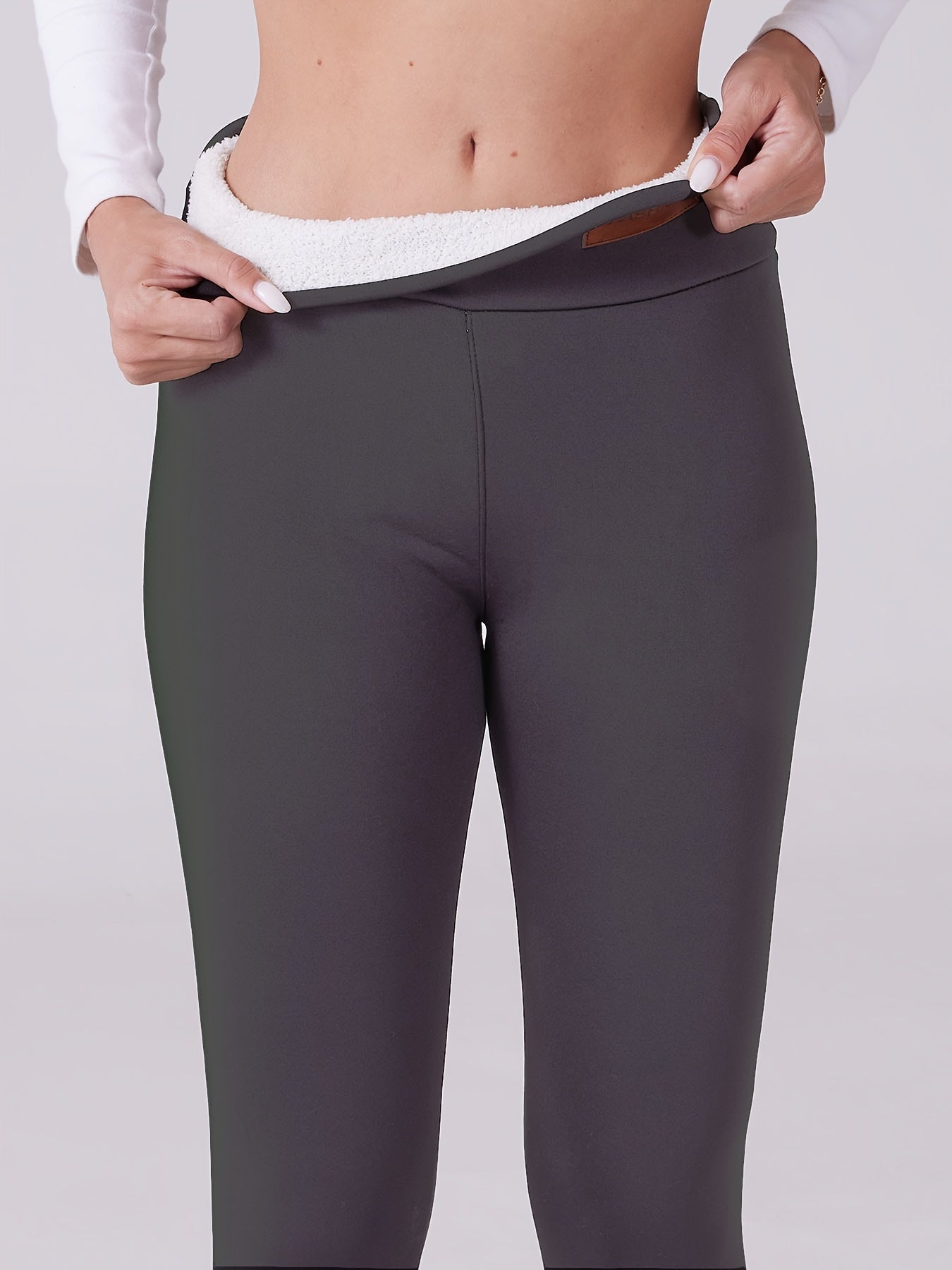 Women's Fleece-Lined Thermal Leggings High-Waisted Non-Slip Waistband Black Beige Plus Size