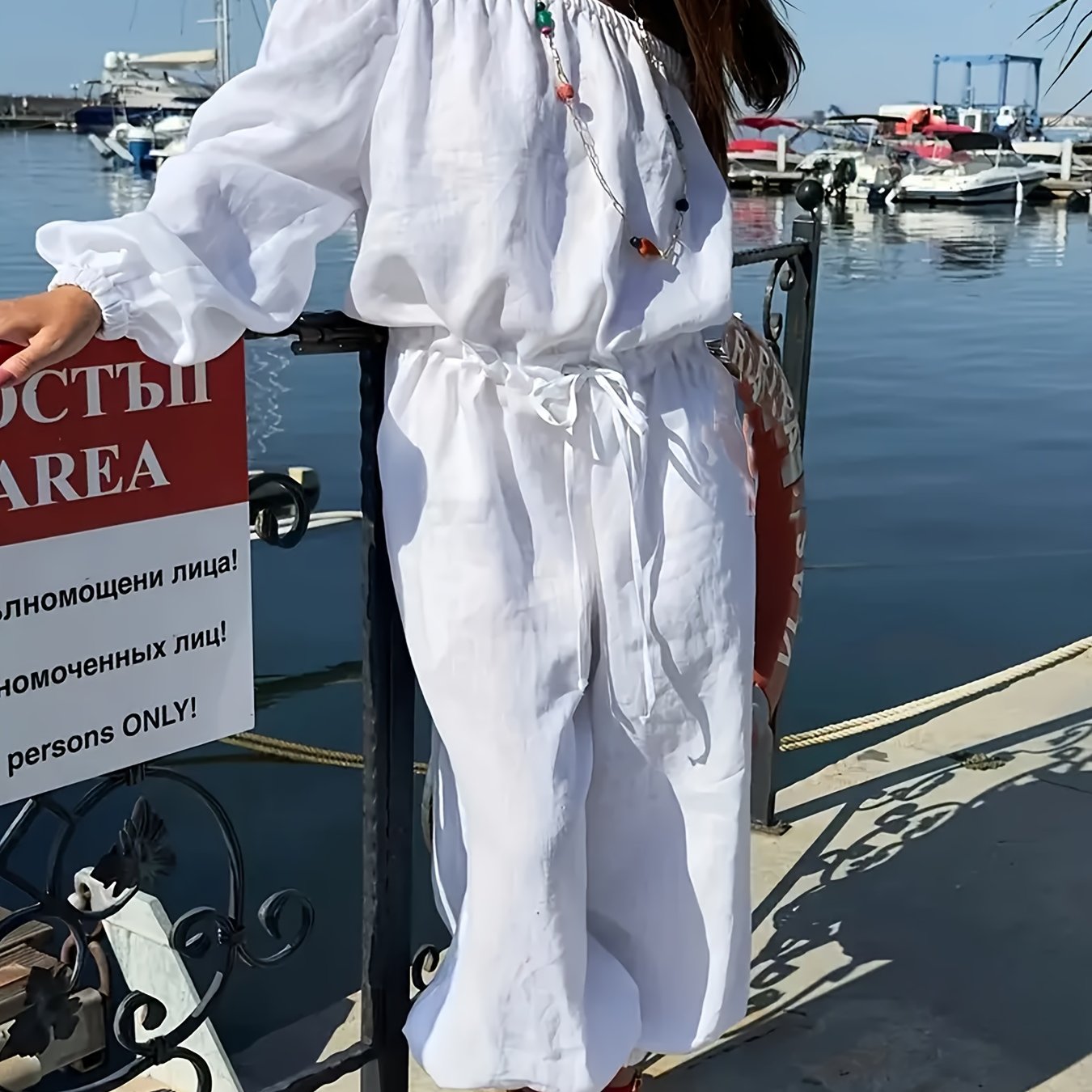 Mono de mujer de talla grande con hombros descubiertos y pantalón ancho, transpirable y casual para verano