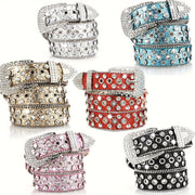 Ayollar uchun Rhinestone Hip Hop kamar, qattiq rangli PU charm, jinsi shimlar uchun