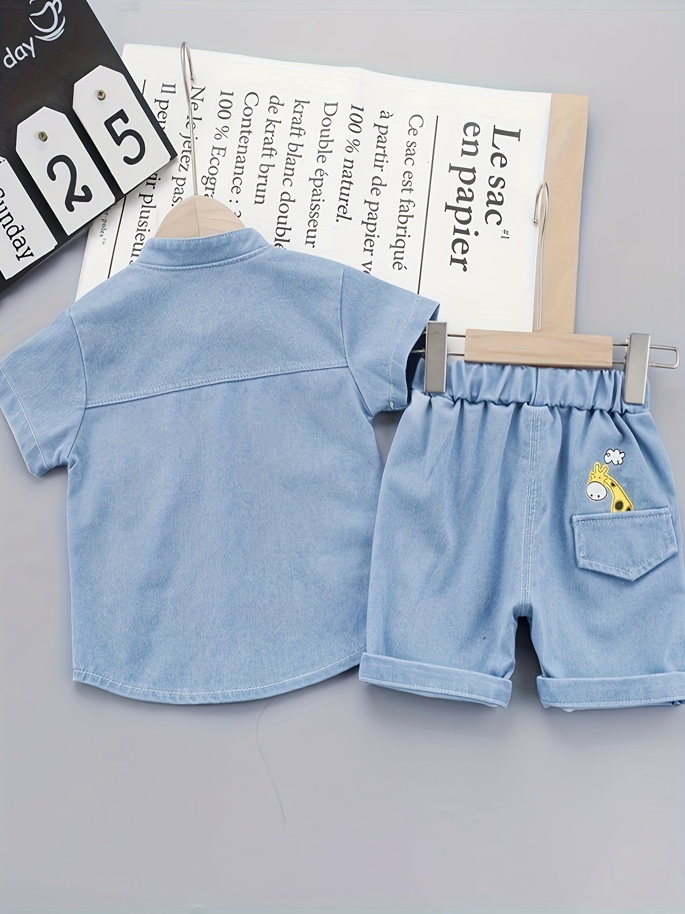 Baby Boys Summer Denim Outfit Short Sleeve Cartoon Animal Pattern Casual Party Wear