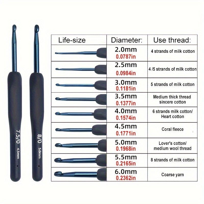 Blue Crochet Tool Set 9 Pieces with Soft Handles for Beginners and Gift