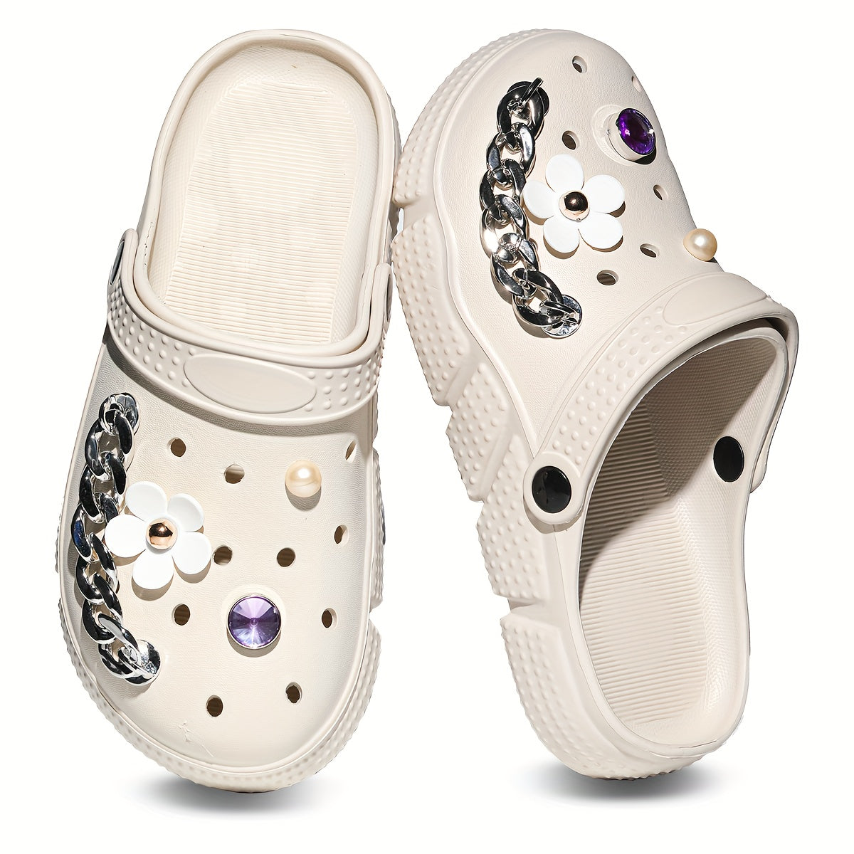Women's Floral Rhinestone Decor Clogs Slip-On Casual Garden Slides