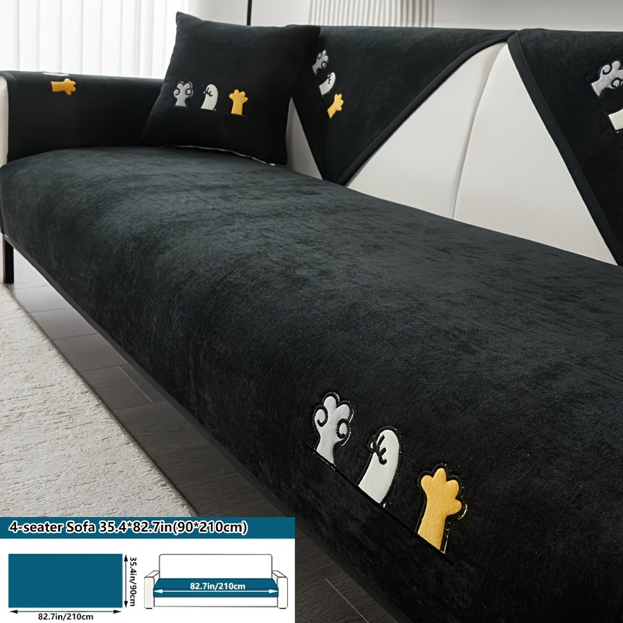 Эластичный чехол для сидений с вышивкой в виде кошачьих лап, комплект чехлов для дивана на все сезоны, пылезащитный защитник мебели для домашних животных, подходит для балкона, гостиной и домашнего декора. Чехол только для подушки.