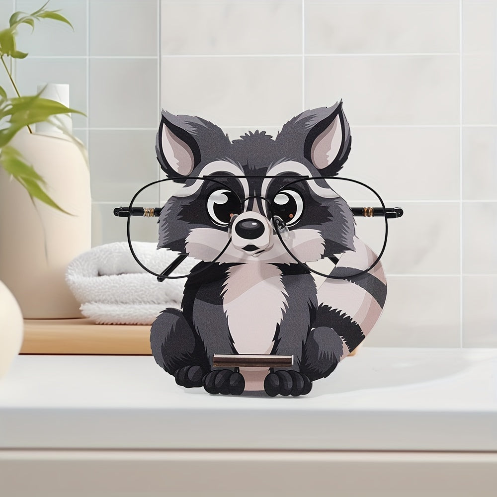 Wooden Raccoon Eyeglass Holder Stand Animal Glasses Display Creative Sunglass Storage Desk Decor
