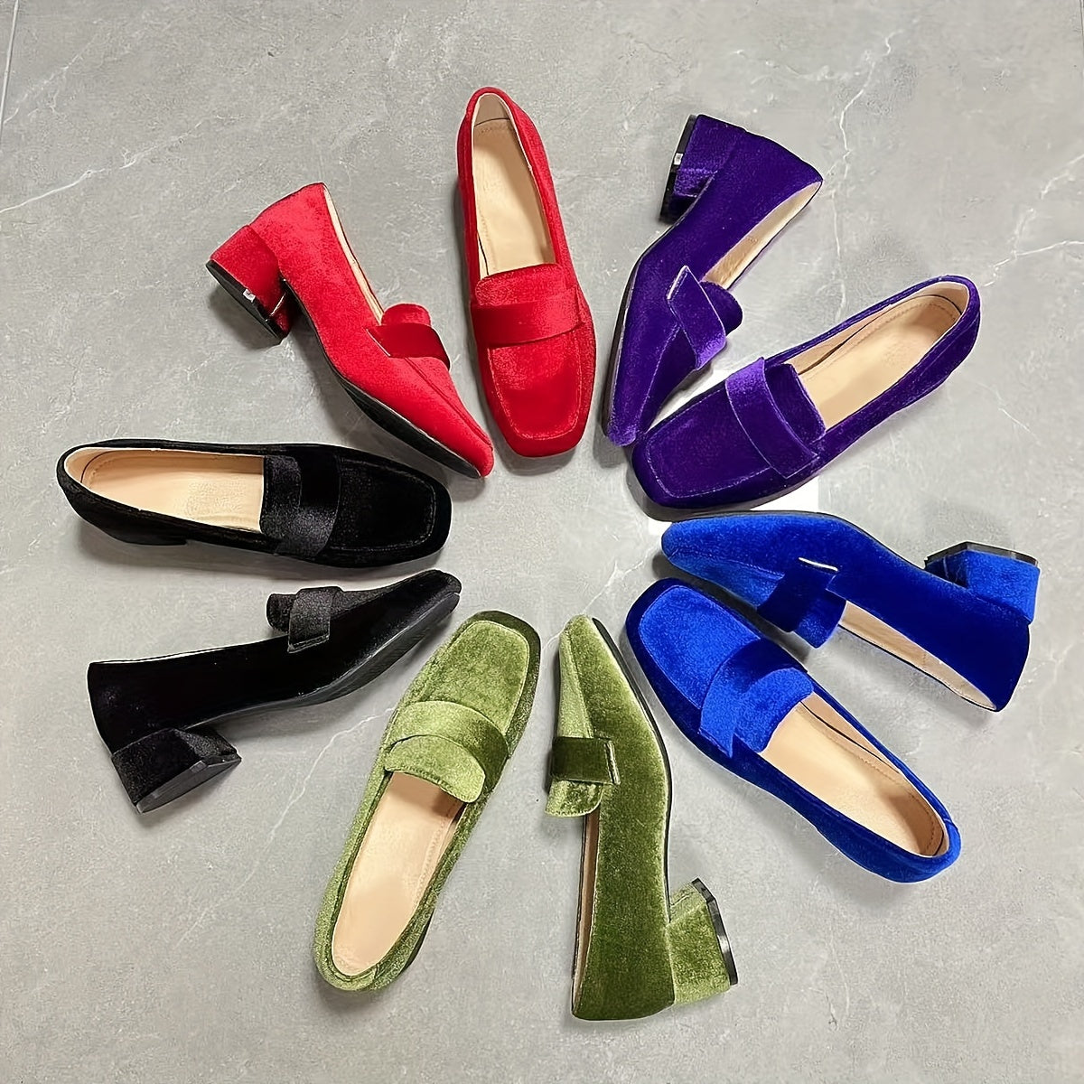 Women's Chunky Heel Pumps Pointed Toe Slip-On Shoes for Evening Casual Wear