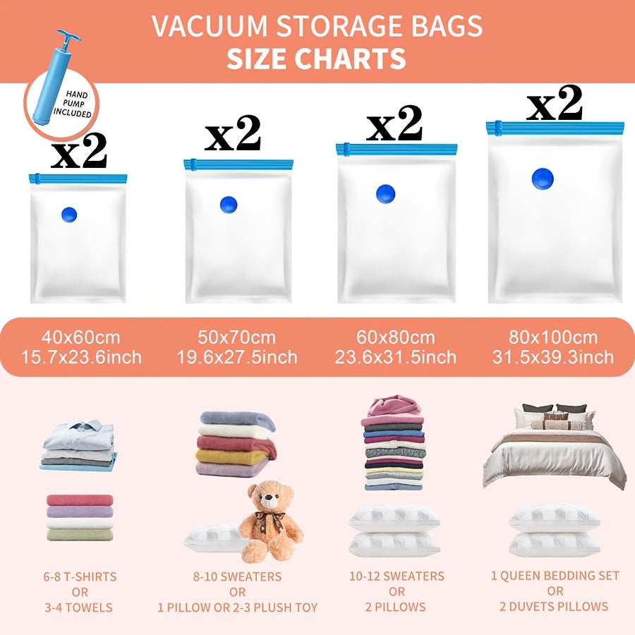 Travel Compression Bags Set with 9 Vacuum Storage Bags for Clothing Bedding and Luggage