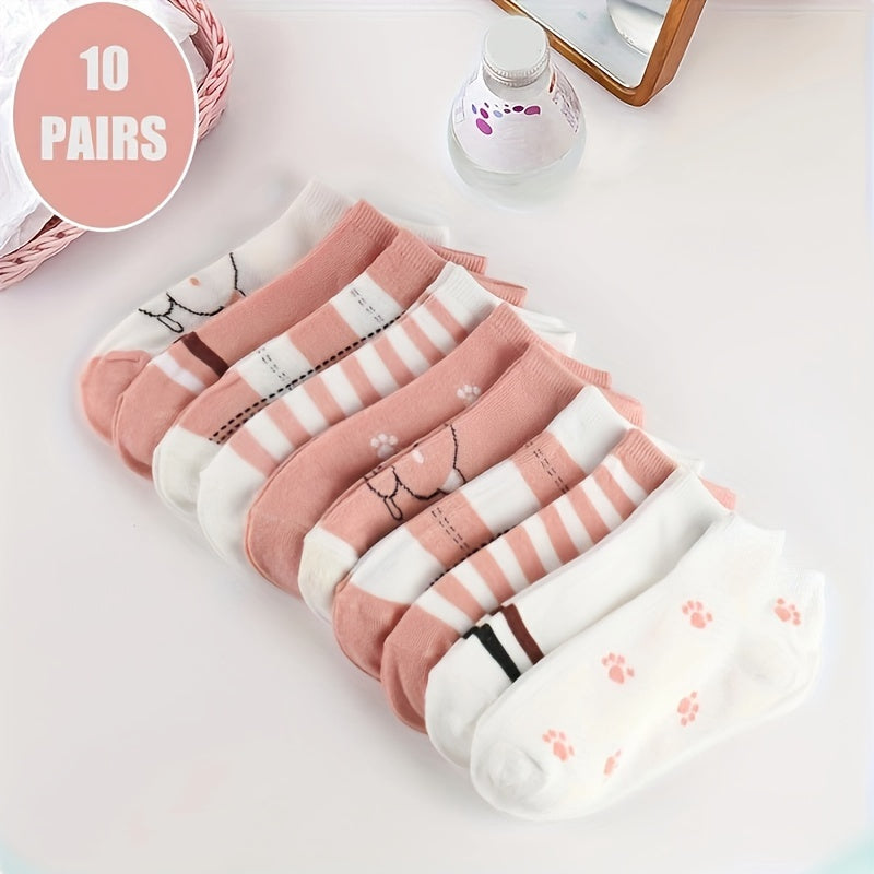 Ayollar uchun 10 juft qiziqarli, qulay va nafas oladigan mushuk naqshli sport paypoqlari.