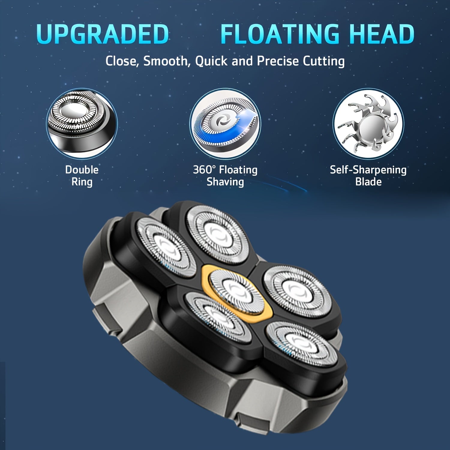 Беспроводной электробритва для мужчин, вращающаяся с 6 скоростями, с запасной лезвием
