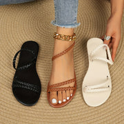 Women's Bohemian Faux Leather Flat Sandals with Braided Straps for Summer Beach