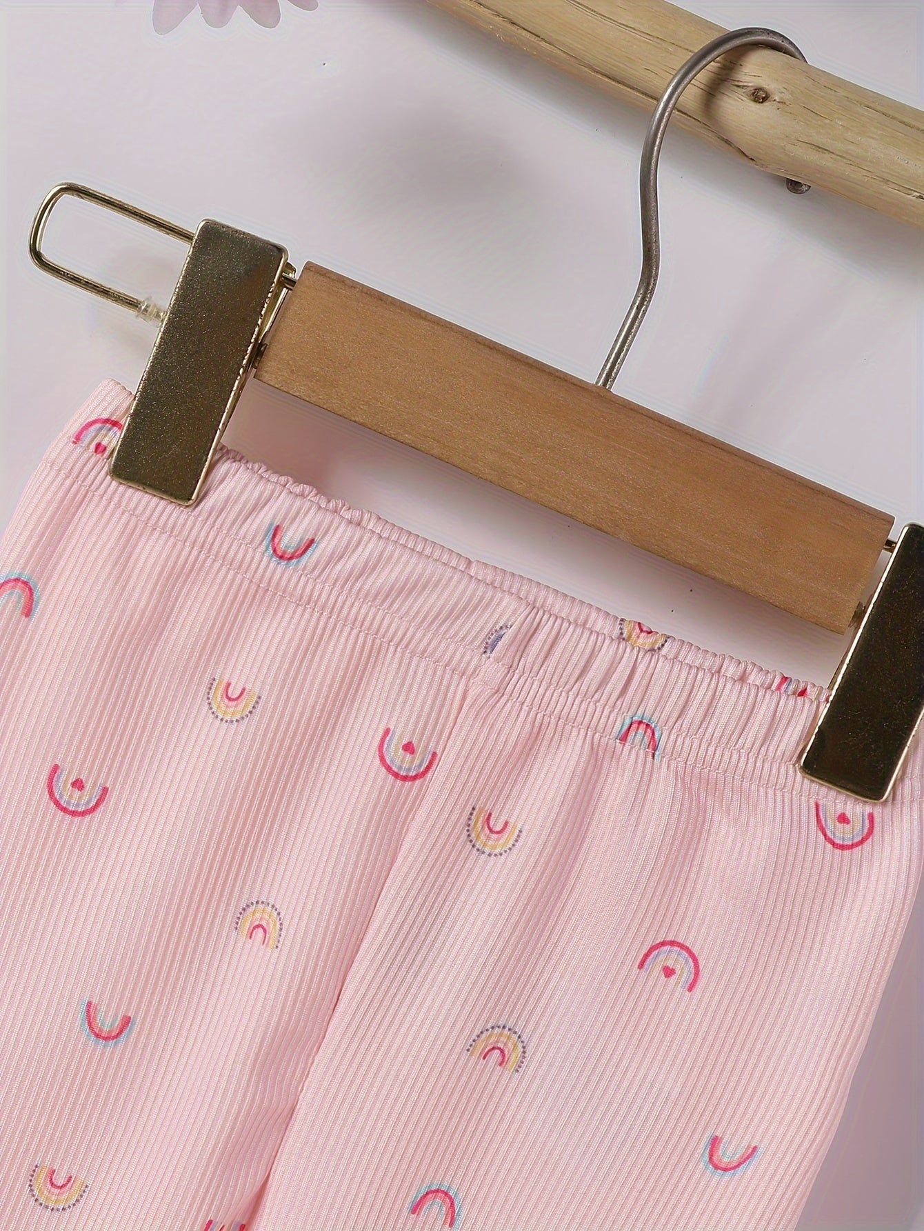 Девочки Кэжуал Комплект Брюк 5 Шт. Радуга Цветок Полоска Весна Лето Вязаная Ткань