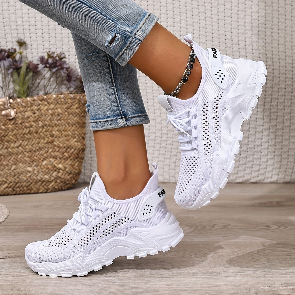 Women's White Breathable Slip-On Sneakers for Beach and Gym