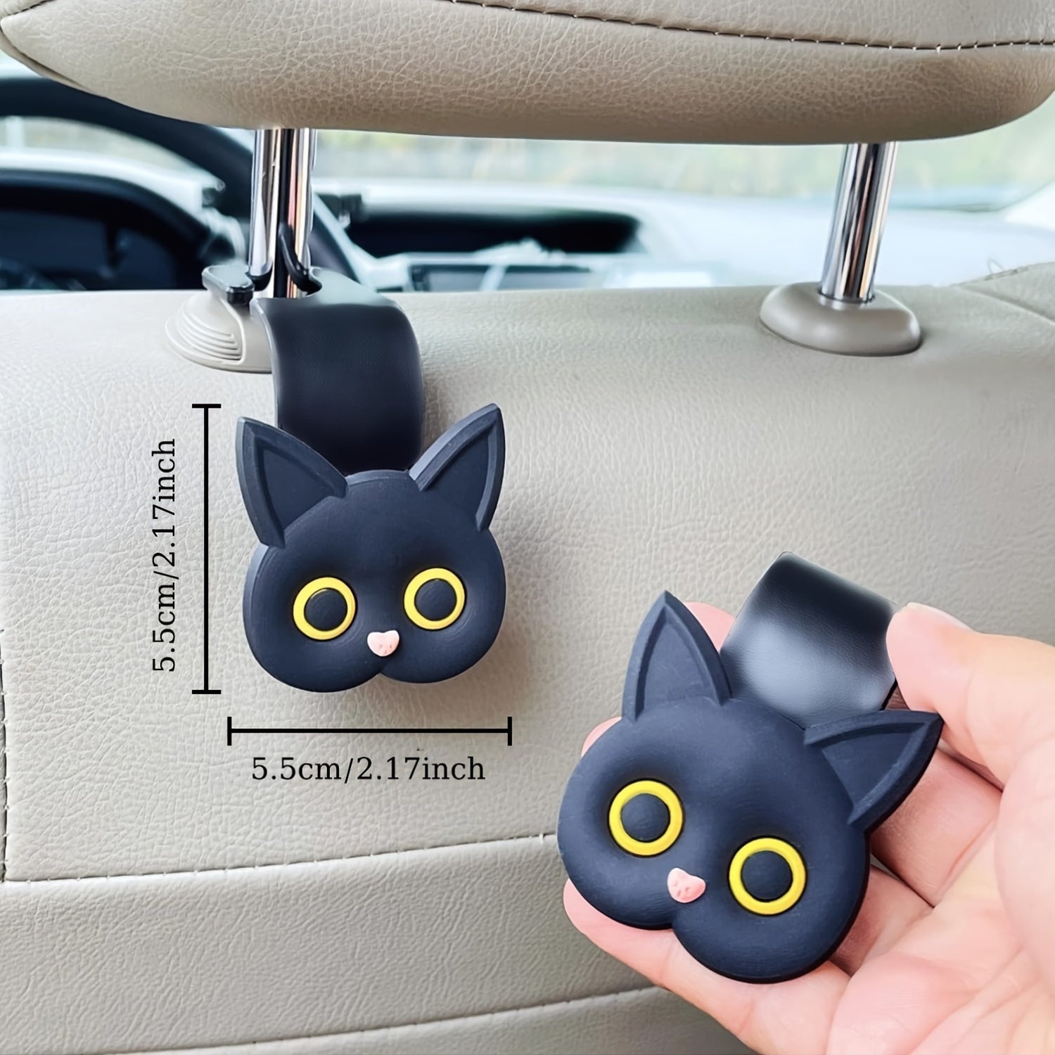 Set of 2 3D Cat Design Car Seat Headrest Hooks Plastic Hangers for Handbag Purse Storage