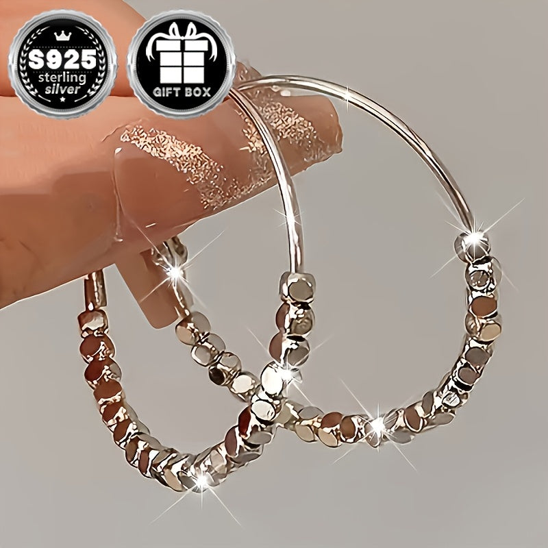 Ajoyib Sparkling Silver Ball Hoop Earrings juftligi - 925 Sterling Silver Postlar bilan, Har kuni va Rasmiy Tadbirlar uchun ideal, Sovg'a qutisida keladi
