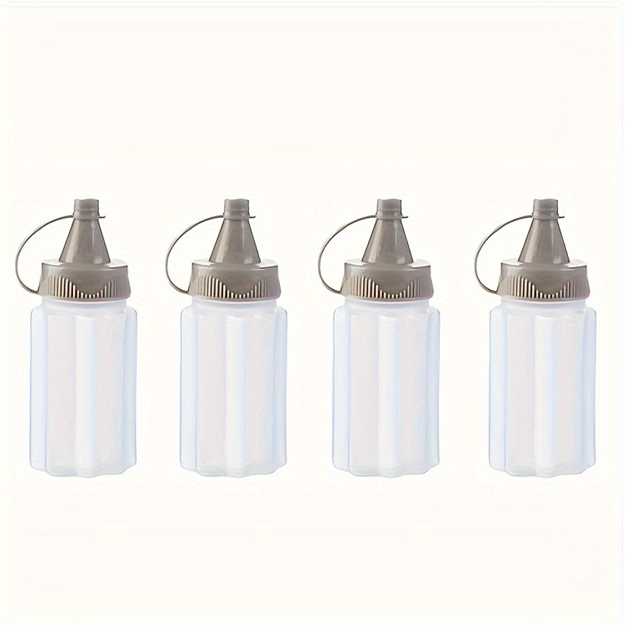 Set of 4 Transparent Plastic Seasoning Bottles with Gray Lids for Sauces and Dressings