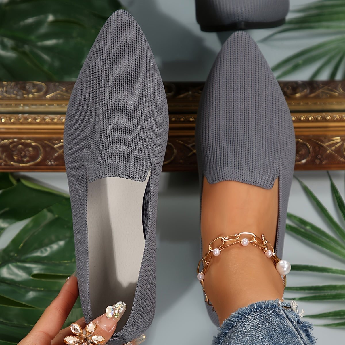 Women's Lightweight Pointed Toe Flats Slip-On Casual Shoes All-Season