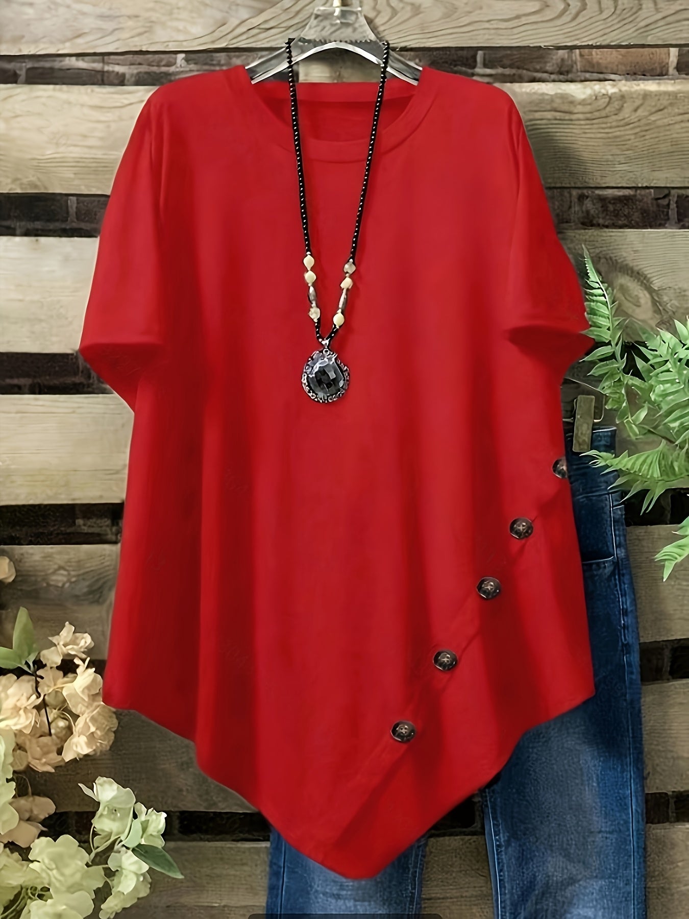 Women's Plus Size Asymmetrical Hem T-Shirt - Vibrant Orange Short Sleeve Top