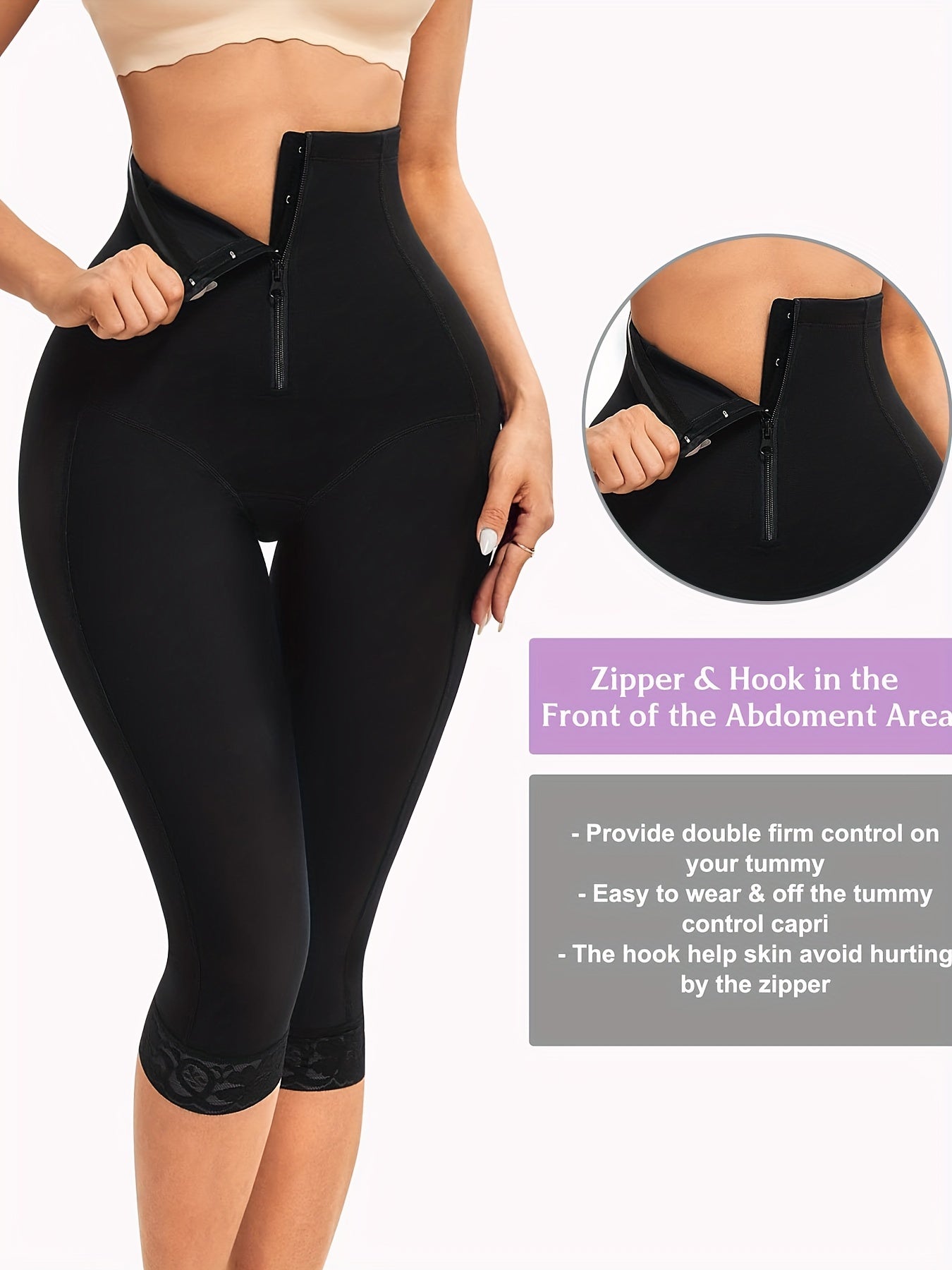 Women's High-Waisted Shapewear Capris with Ruffle Neckline Tummy Control Butt Lift