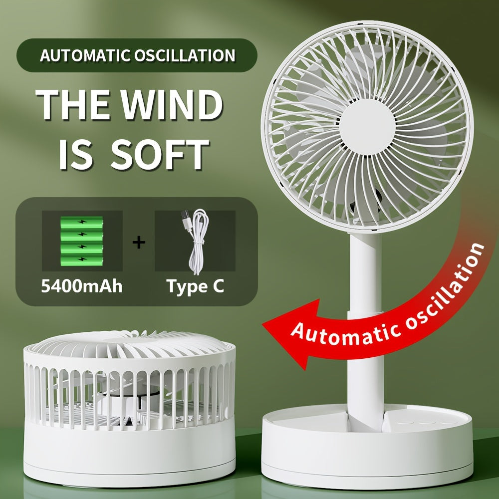 20.32cm Portable Folding USB Desk Fan with Rechargeable Battery, 4 Speeds, Adjustable Height