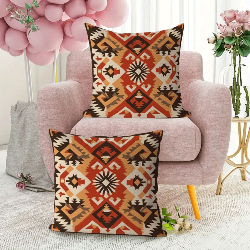 Bohemian Retro Geometric Flannel Pillow Cover 45.72x45.72 cm Zipper Washable Square Cushion Case