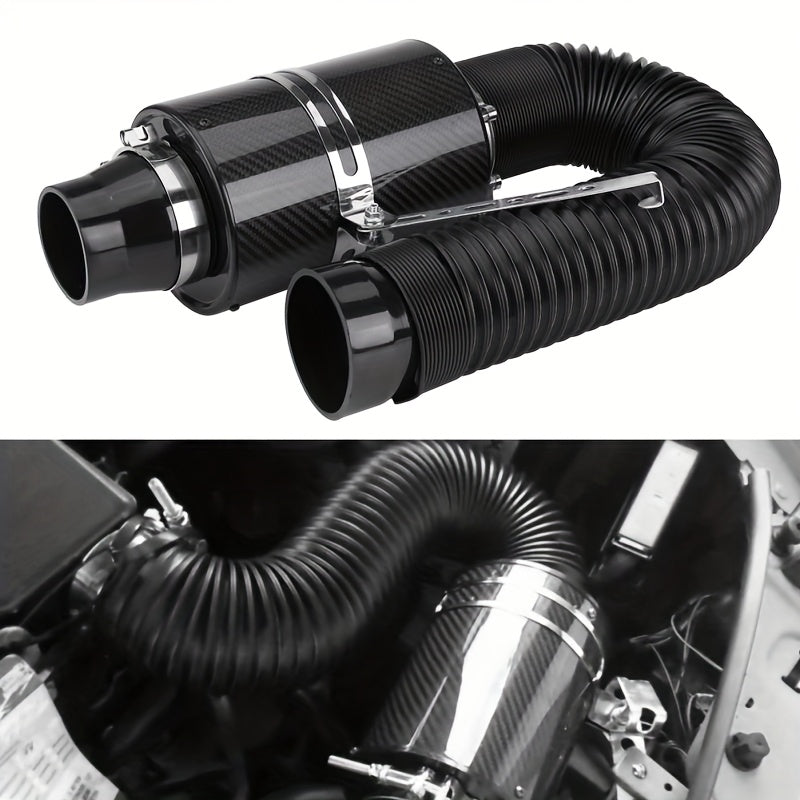 Universal Carbon Fiber Racing Air Filter Box Kit 76mm Cold Feed Intake System