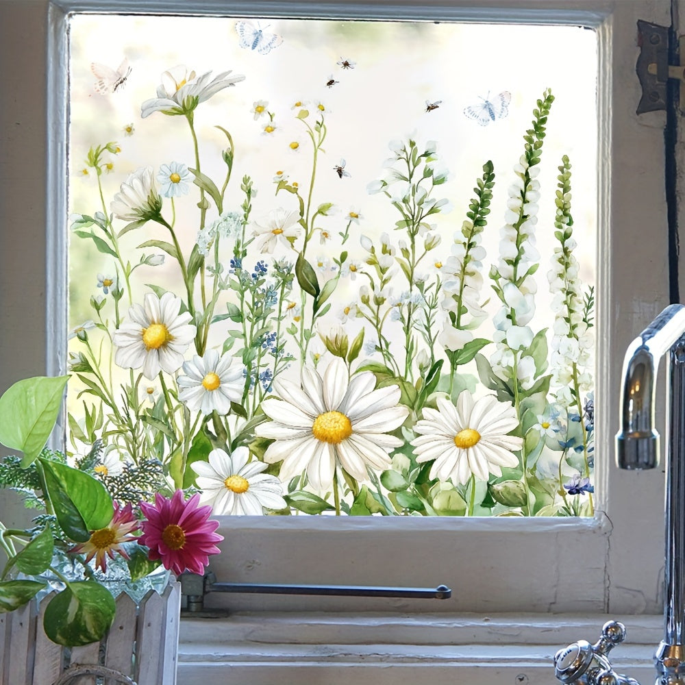 White Daisy Glass Window Cling Non-Adhesive Static Decal for Home Office Decor