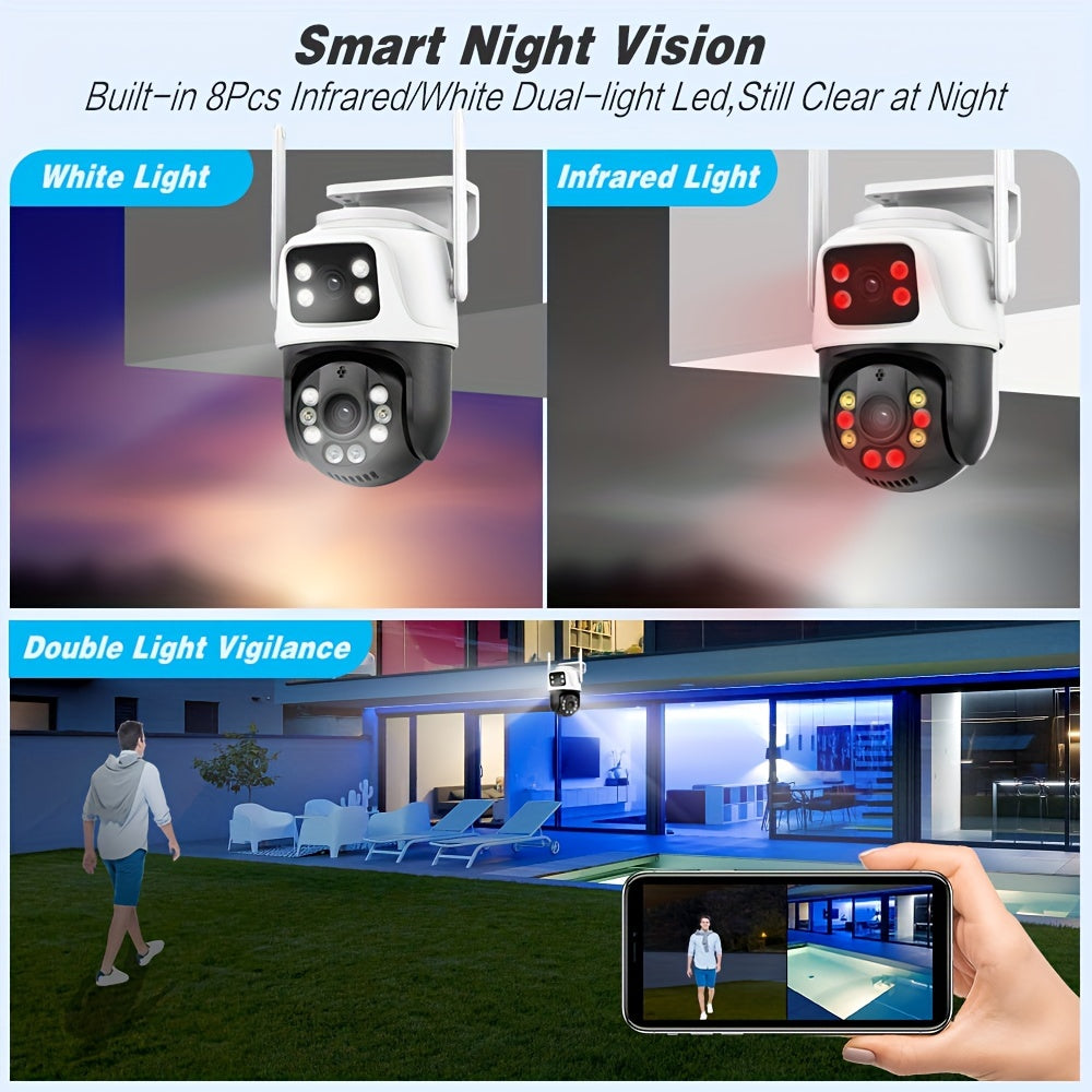 4K Dual-Lens WiFi Security Camera with Night Vision Motion Detection and Two-Way Audio