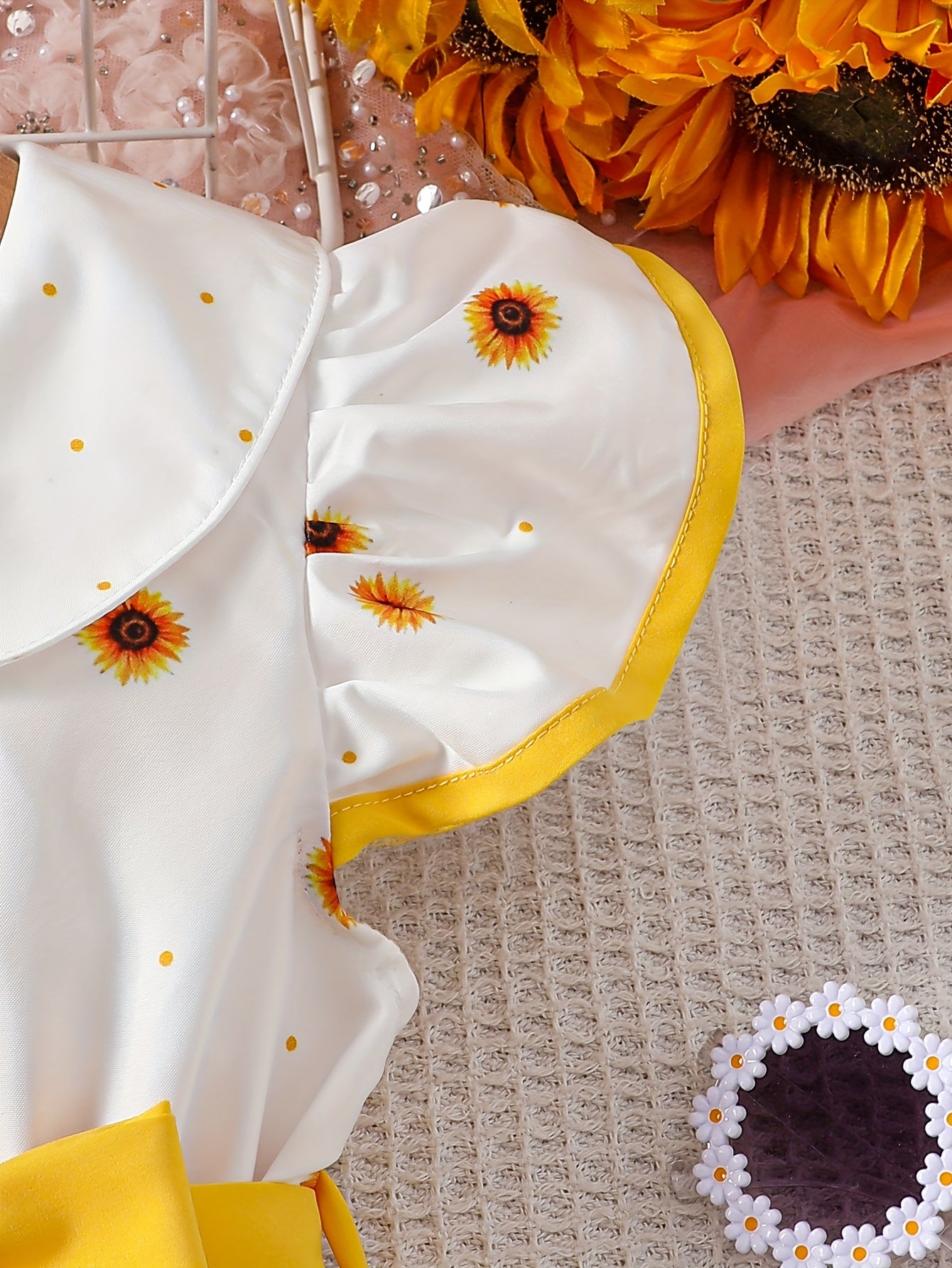 Girls' Woven Polyester Summer Sleeveless Dress with Doll Collar Ruffled Hem and Strawberry Pattern