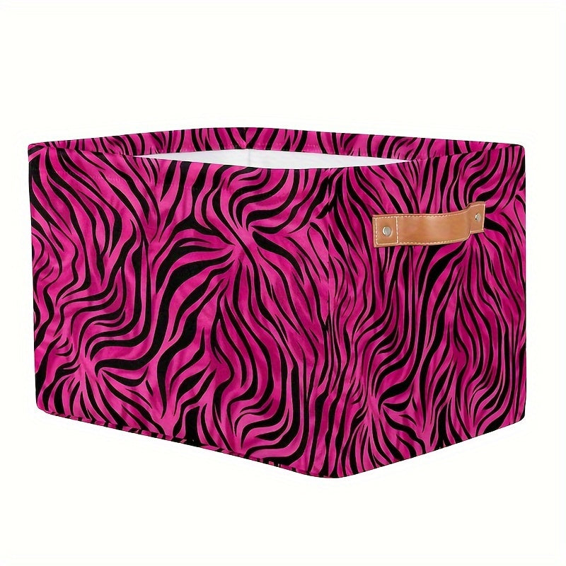 Zarif Leopard naqshli saqlash qutisi tutqichlar bilan - O'yinchoqlar, kiyimlar va sovg'alar uchun mustahkam tashkilotchisi, shaftoli qizil rangda - Oson saqlash uchun tekis egiladi