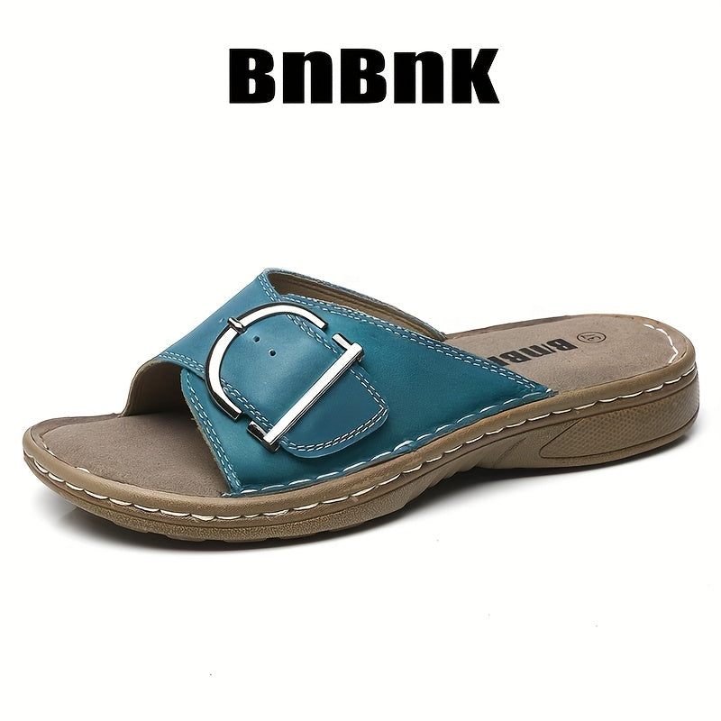 Women's Faux Leather Slip-On Sandals Open-Toe Comfortable Summer Shoes