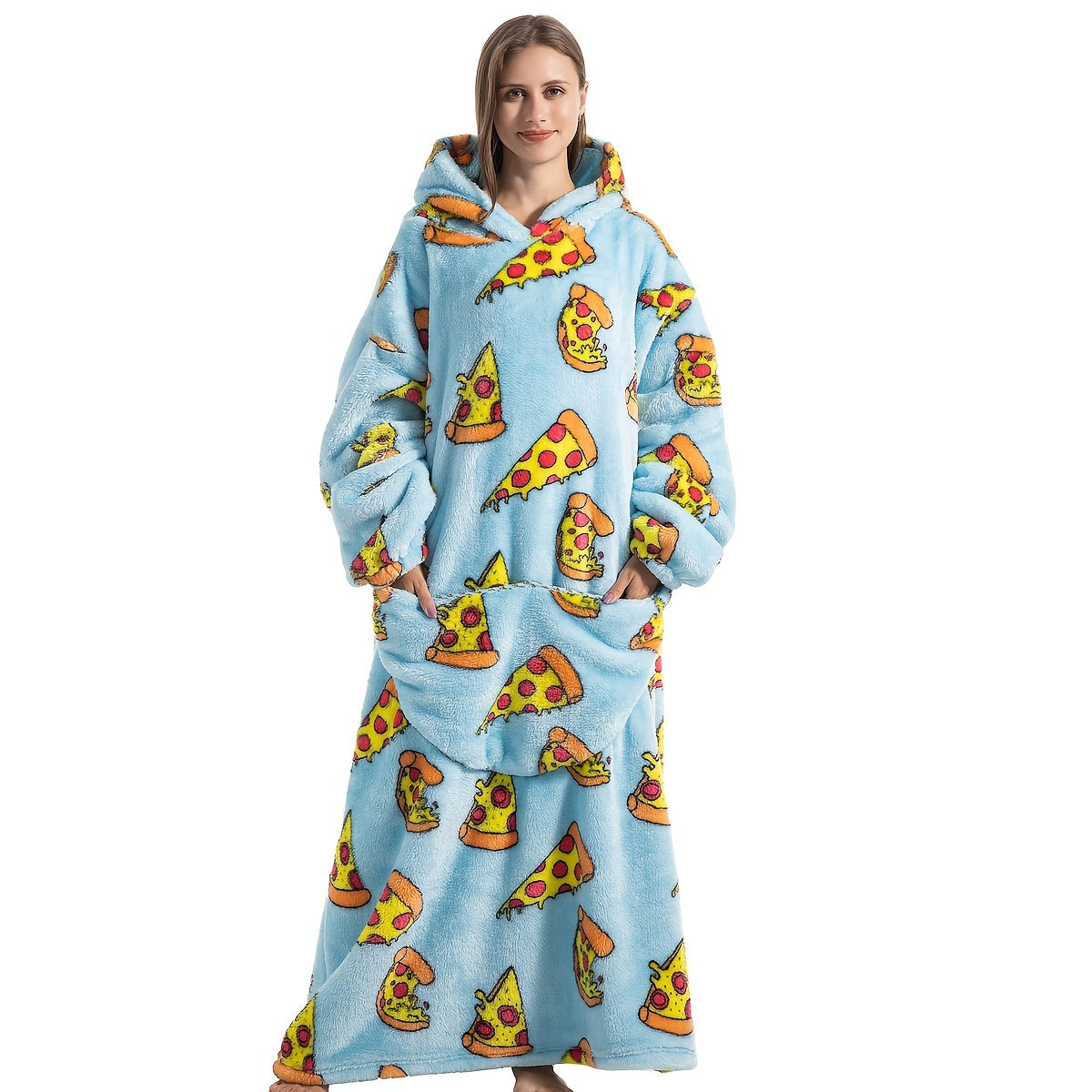 Sudadera con capucha de felpa para adultos con gran bolsillo, manta acolchada de borrego cálida