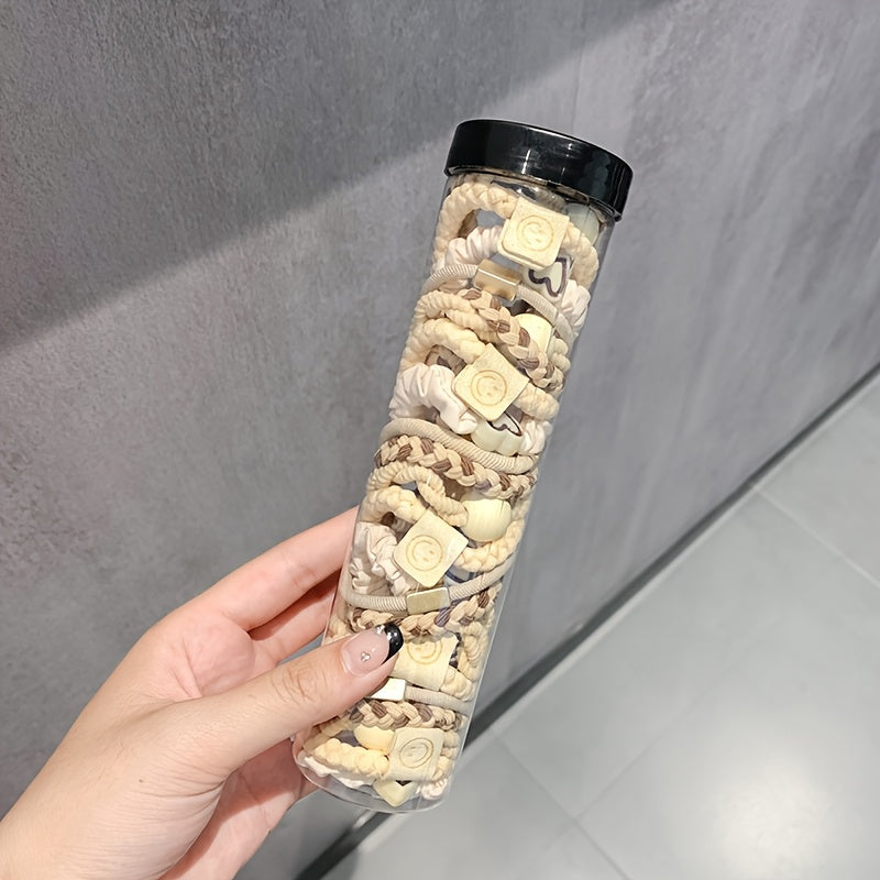 Casual Polyester Hair Ties Set with Heart and Smile Charms for Women