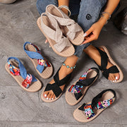 Women's Summer Sandals Open-Toe Breathable Fabric Flat Beach Shoes
