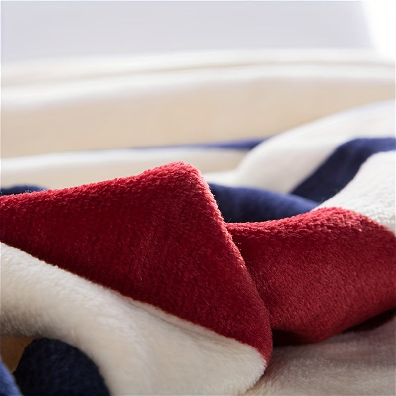 Manta de cama de franela con patrón a rayas para adultos y niños