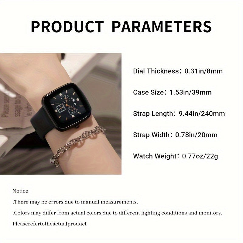Women's Square Watch Autumn Winter Silicone Strap Minimalist Quartz Elegant