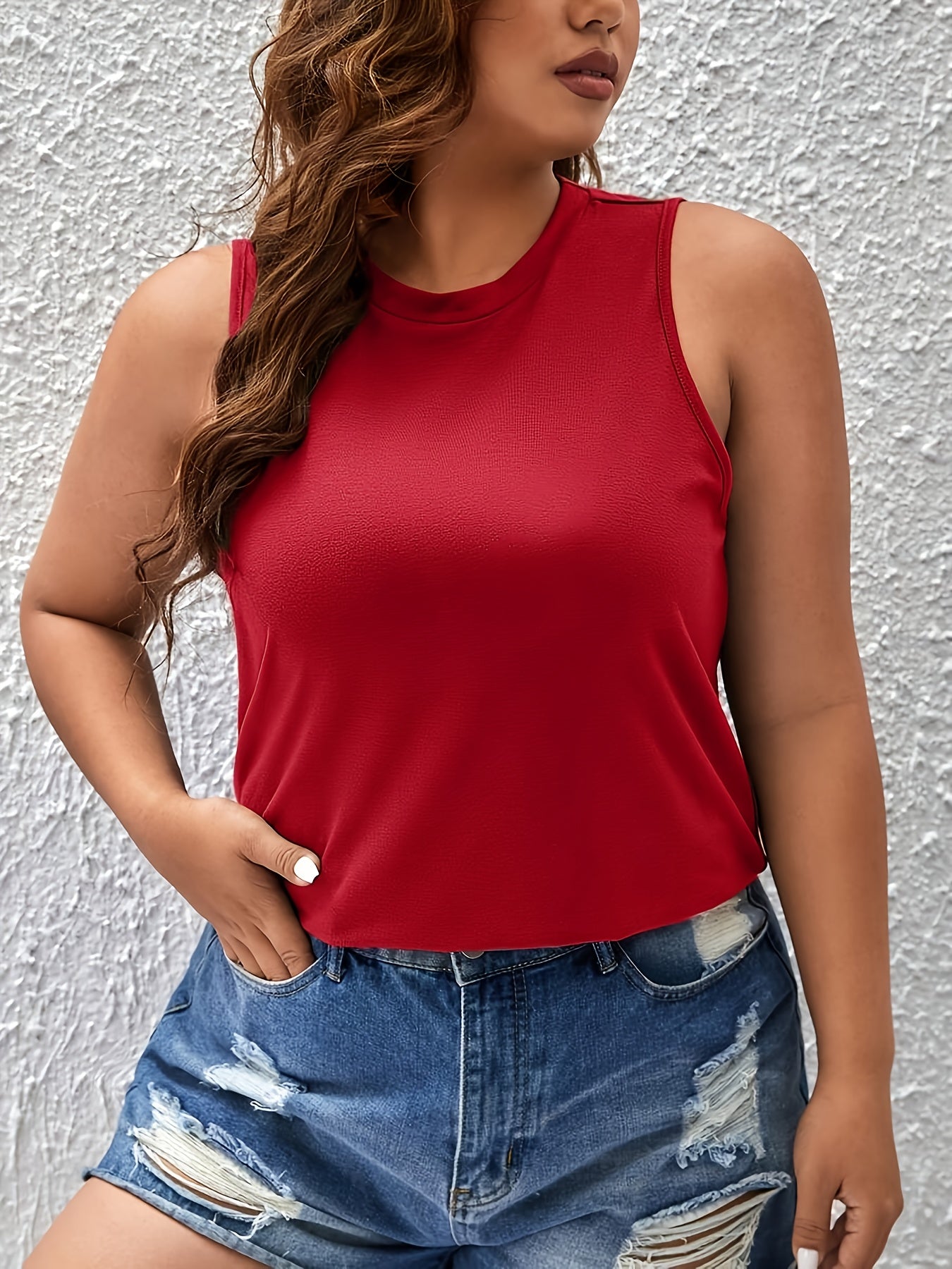 Топ без рукавов для женщин больших размеров, летний, дышащий, однотонный, повседневный топ