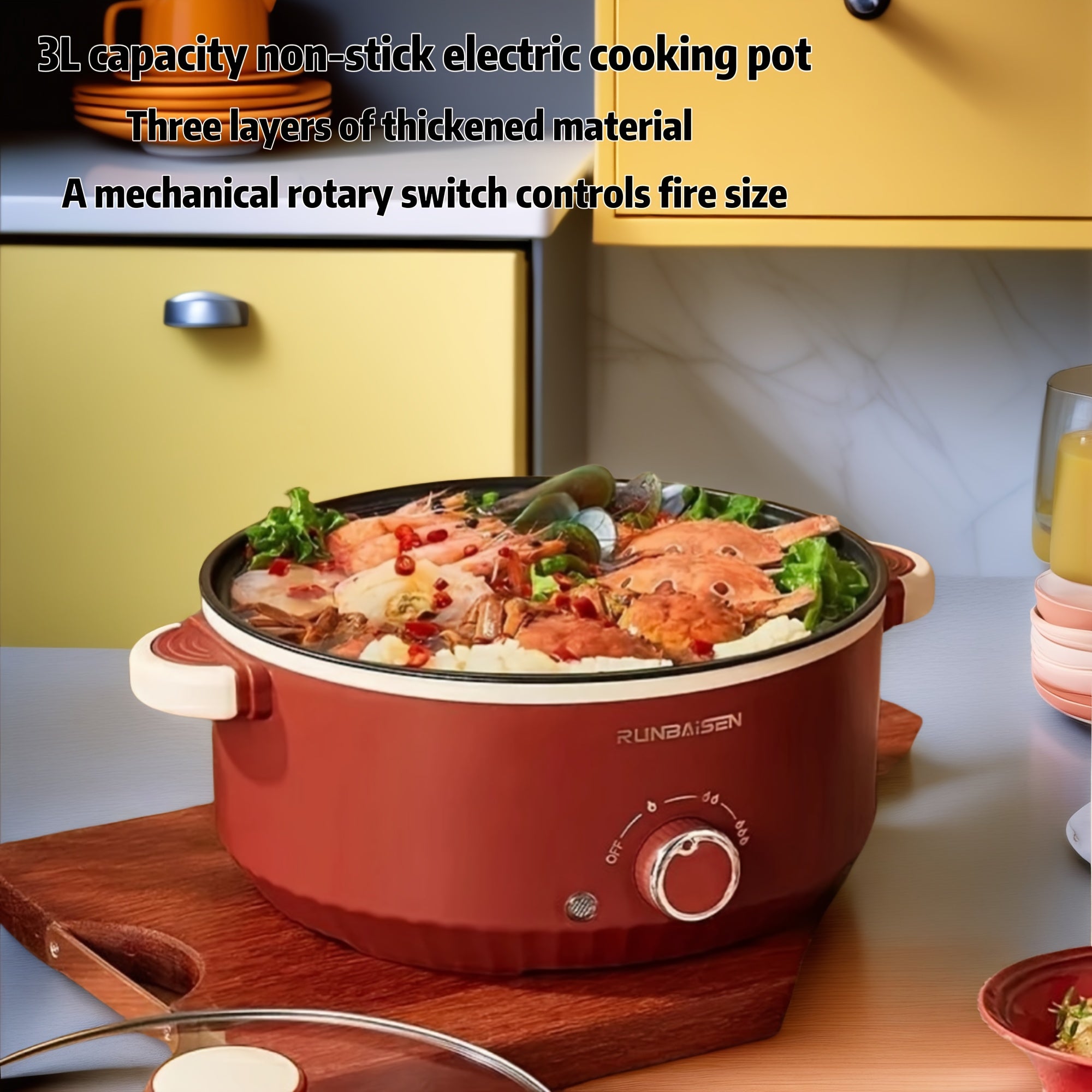 24cm Electric Cooking Pot Non-Stick Multi-Functional Quick Heating for Home Dorm Party