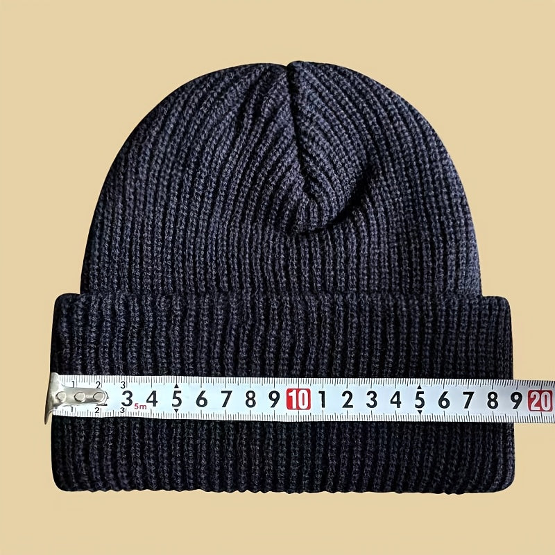 Gorro de punto para hombre, gorro cálido y elástico de invierno con parche de letras para ocio activo y regalos en vacaciones