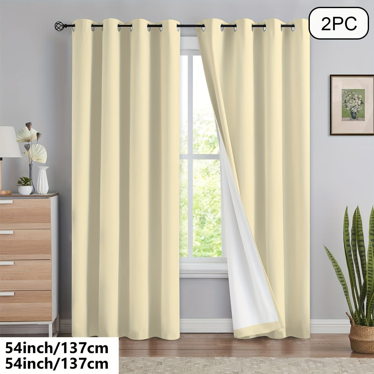 Blackout Curtains 54x84 Inches Off-White Grommet Full Blackout with White Lining