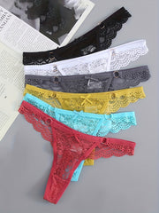 Women's Low Waist Lace Thong Panty Pack of 6 Comfortable Underwear