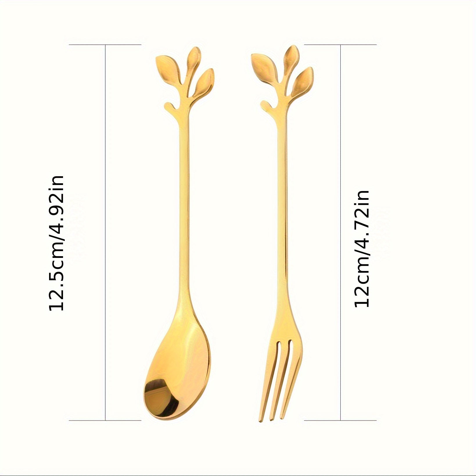 Golden Stainless Steel Spoon Set with Leaf Accents Dishwasher Safe for Stirring Fruit and Appetizers