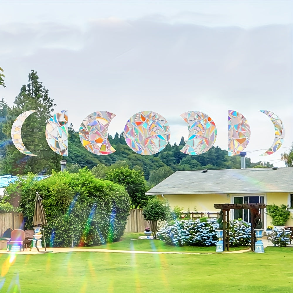 Rainbow Prism Static Cling Window Stickers Set with Glitter Star Moon Decals for Eid Decor