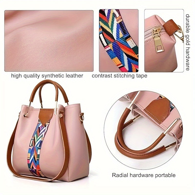 Women's Handbag Set 4-Piece Water-Resistant PU Tote Messenger Wallet Pouch