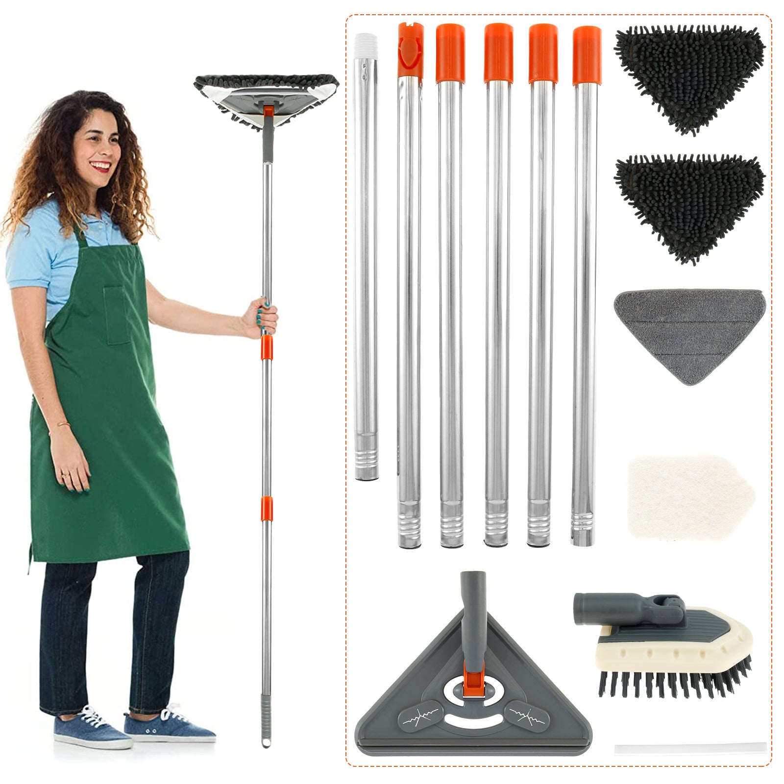 Wall Cleaner Mop with Extendable Handle and 360° Rotation, Includes Pads