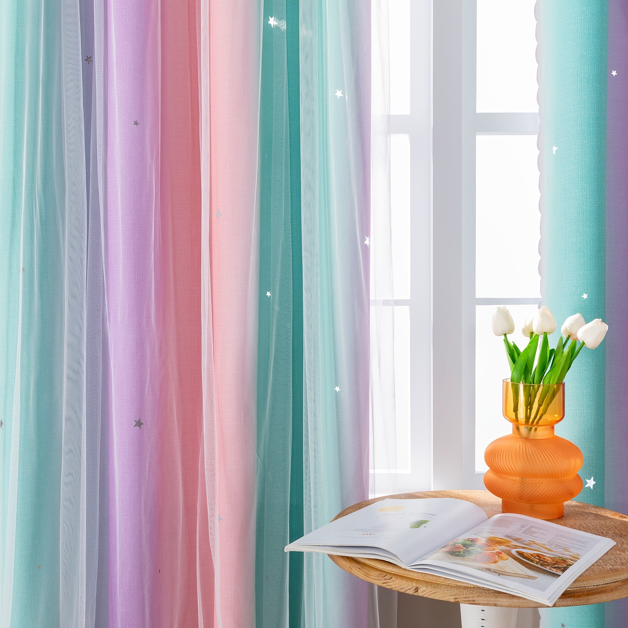 Rainbow Blackout Curtains for Bedroom Privacy and Room Decor