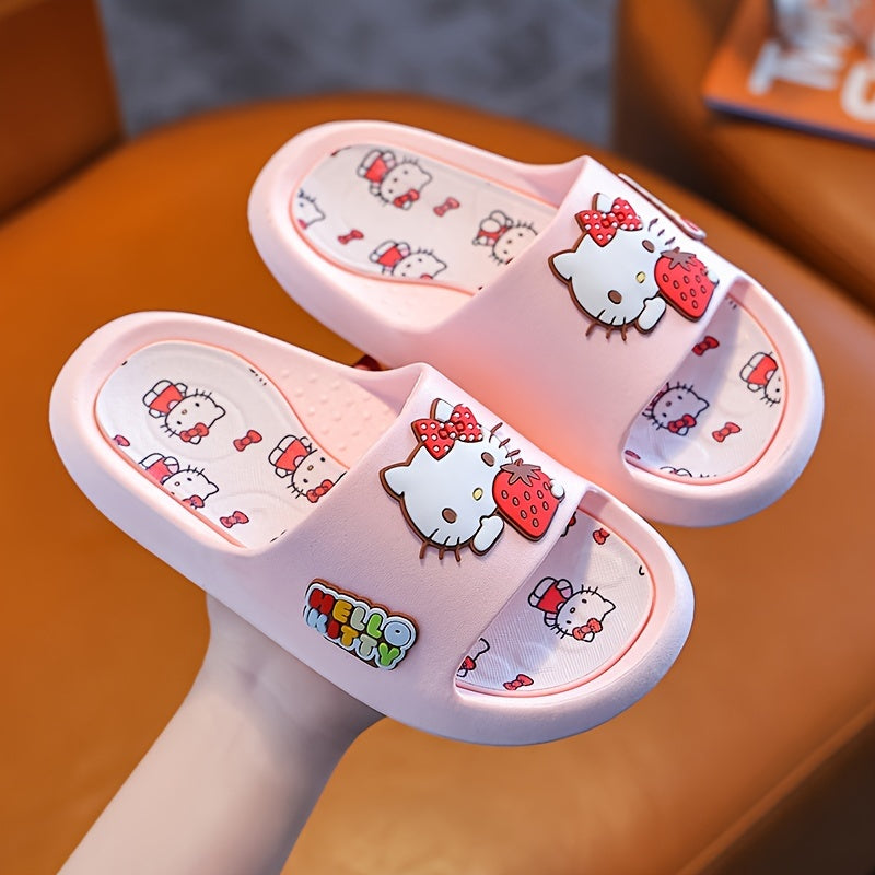 Girls' Pink PVC Slippers Non-Slip Indoor Slides Cartoon Design for Spring Summer