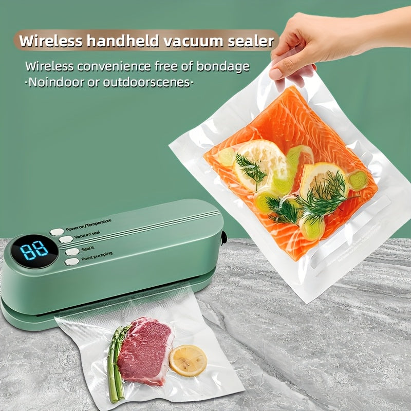 Selladora al vacío recargable por USB con indicador LED, conservador de alimentos automático, cuchillo, bolsa, modo seco/húmedo, herramienta de cocina compacta para conservación de alimentos