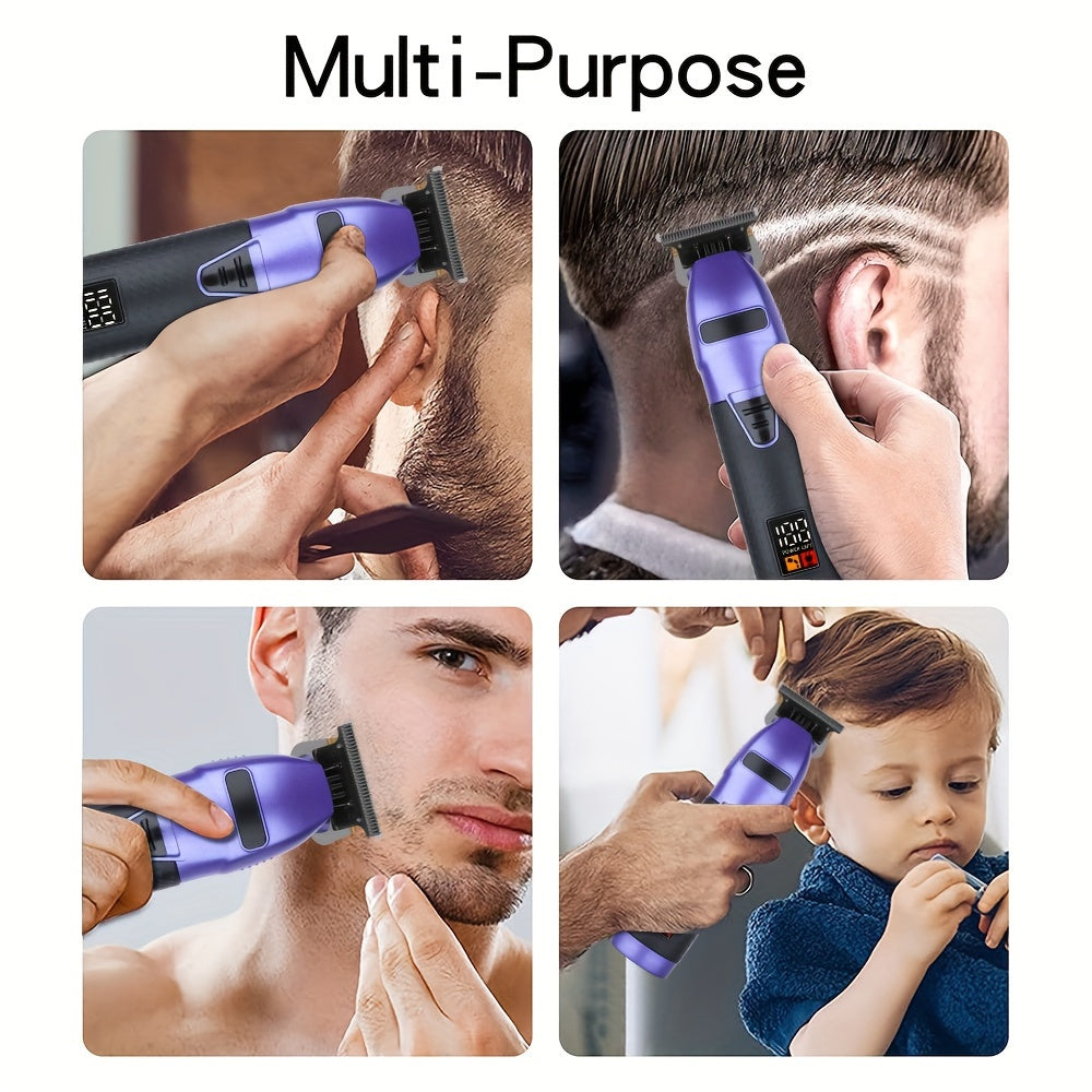 Electric Hair Trimmer with LED Display Rechargeable Lithium Battery T-Shaped Blade for Barbers and Salons