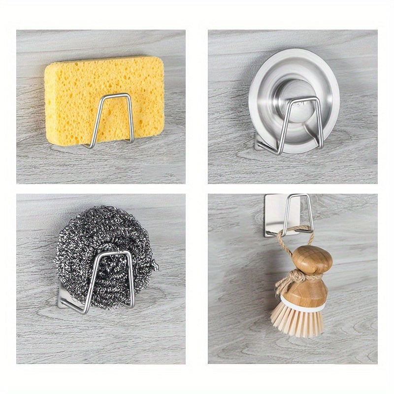 Stainless Steel Sponge Holder Set Wall Mount No-Drill Kitchen Bathroom Storage